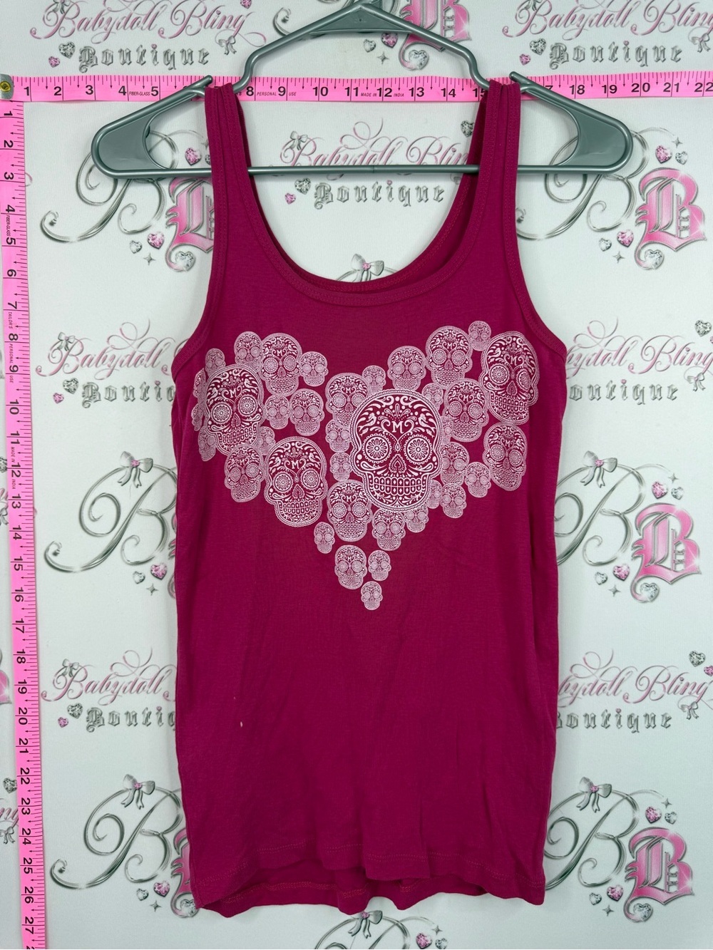 M BY UFFF MEXICO tank top Magenta Skull Heart Graphic Tank Top